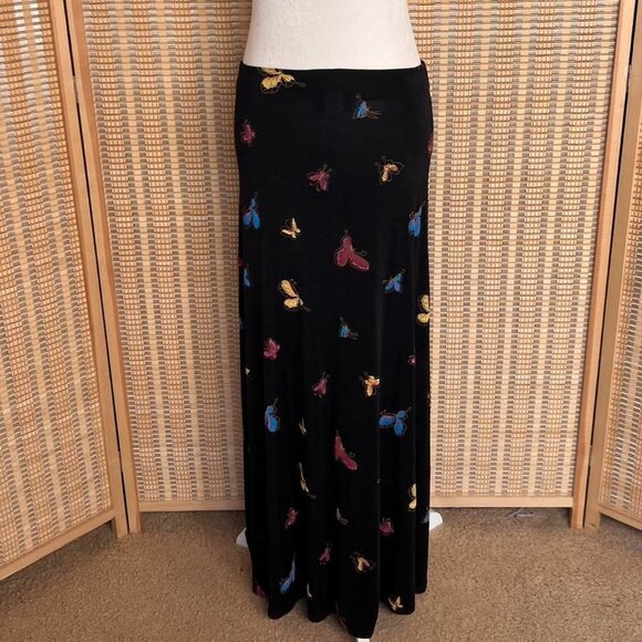 Vintage 90s EZ Town black butterfly maxi skirt with buttons - Picture 3 of 5